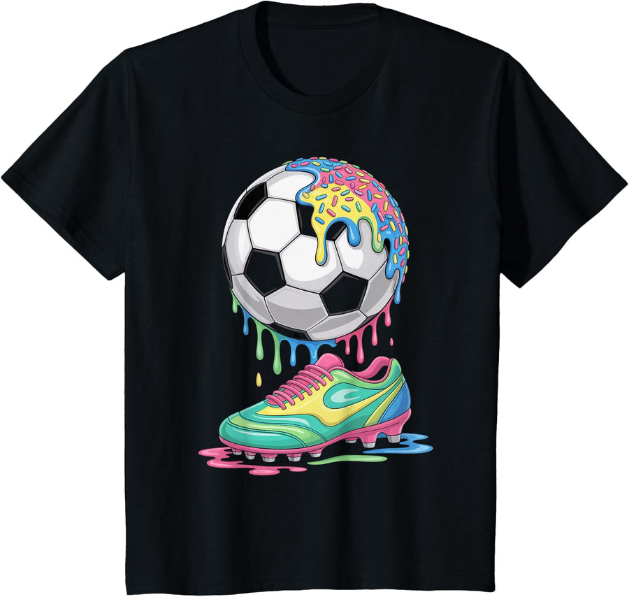 Soccer Ball Drip Ice Cream Drip Men Women Game Soccer Drip T-Shirt - Black
