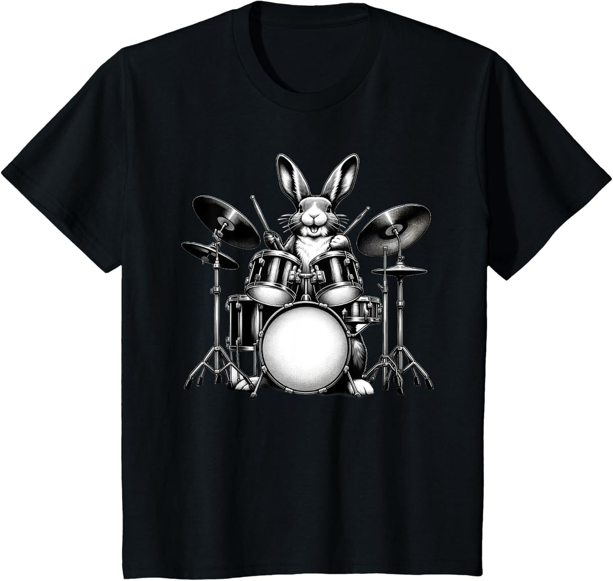 Cute Rabbit Bunny Playing Drums Rabbits Drummer Music T-Shirt - Black