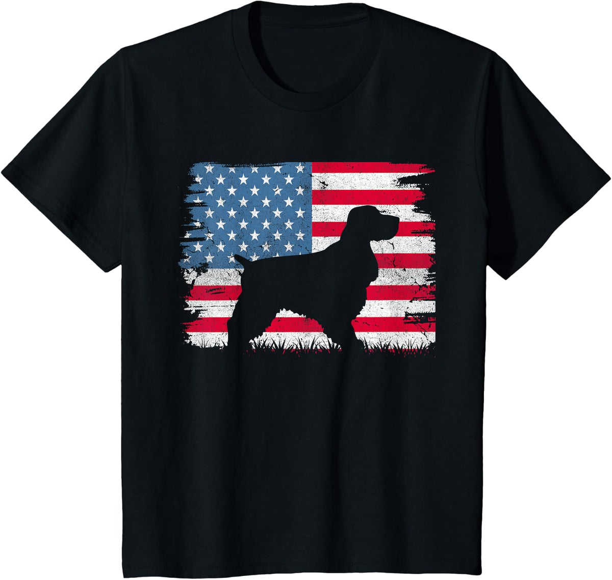 English Springer Spaniel American Flag USA 4th of July Women Kids Men T-Shirt - Black