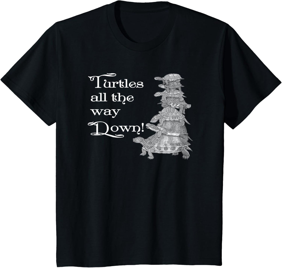 Retro Style Turtles all the way Down Gift T-Shirt - Black