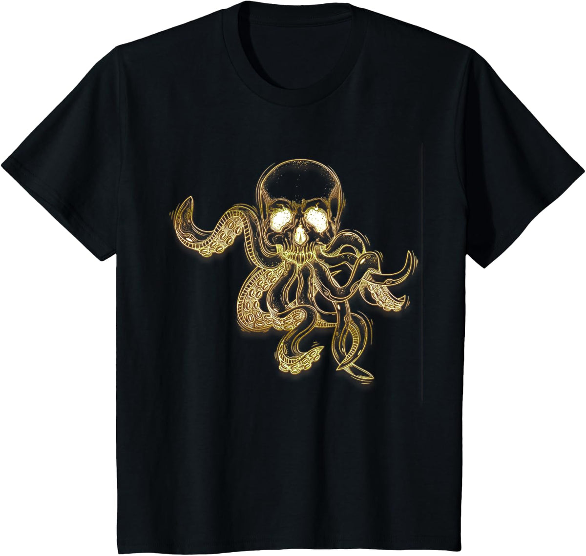 Octopus Skull Graphic T-Shirt Tentacles Steampunk Art Shirt - Black