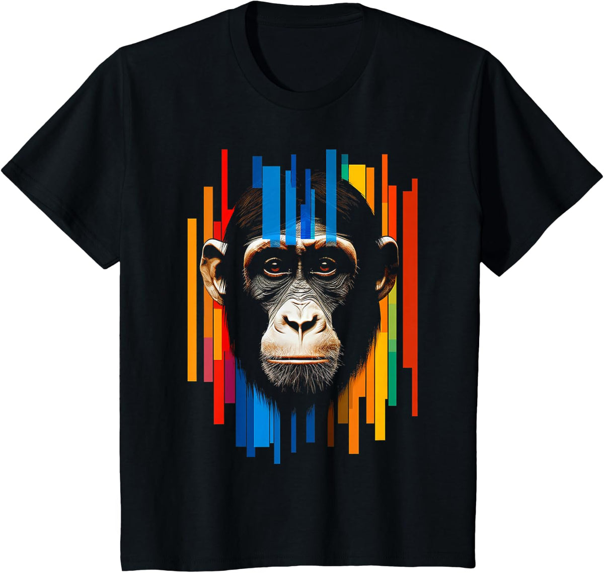 Monkey Colorful Animal Motif Artwork T-Shirt - Black