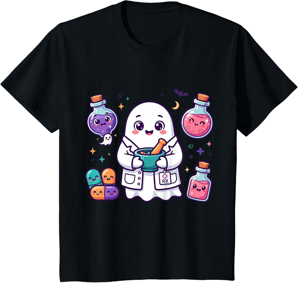 Pharmacy Technician Pharmacist Medical Halloween Boo Crew T-Shirt - Black