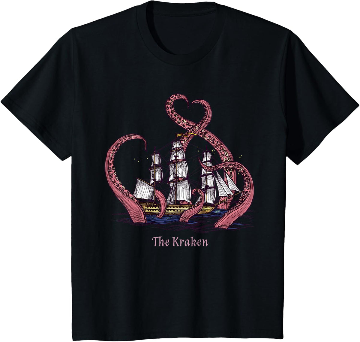 The Kraken and the Ship Octopus Giant Squid Tentacles Gift T-Shirt - Black