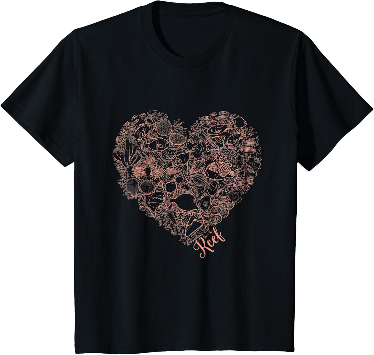 Save the Reef, Sea Coral Love Heart T-Shirt - Black