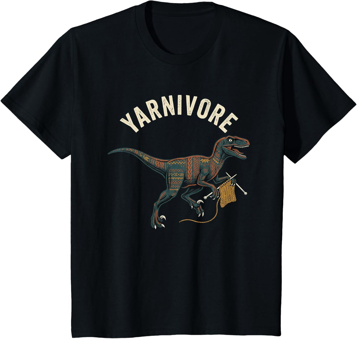 Knitting T-Rex Dinosaur Crochet Yarn Funny Yarnivore Knitter T-Shirt - Black