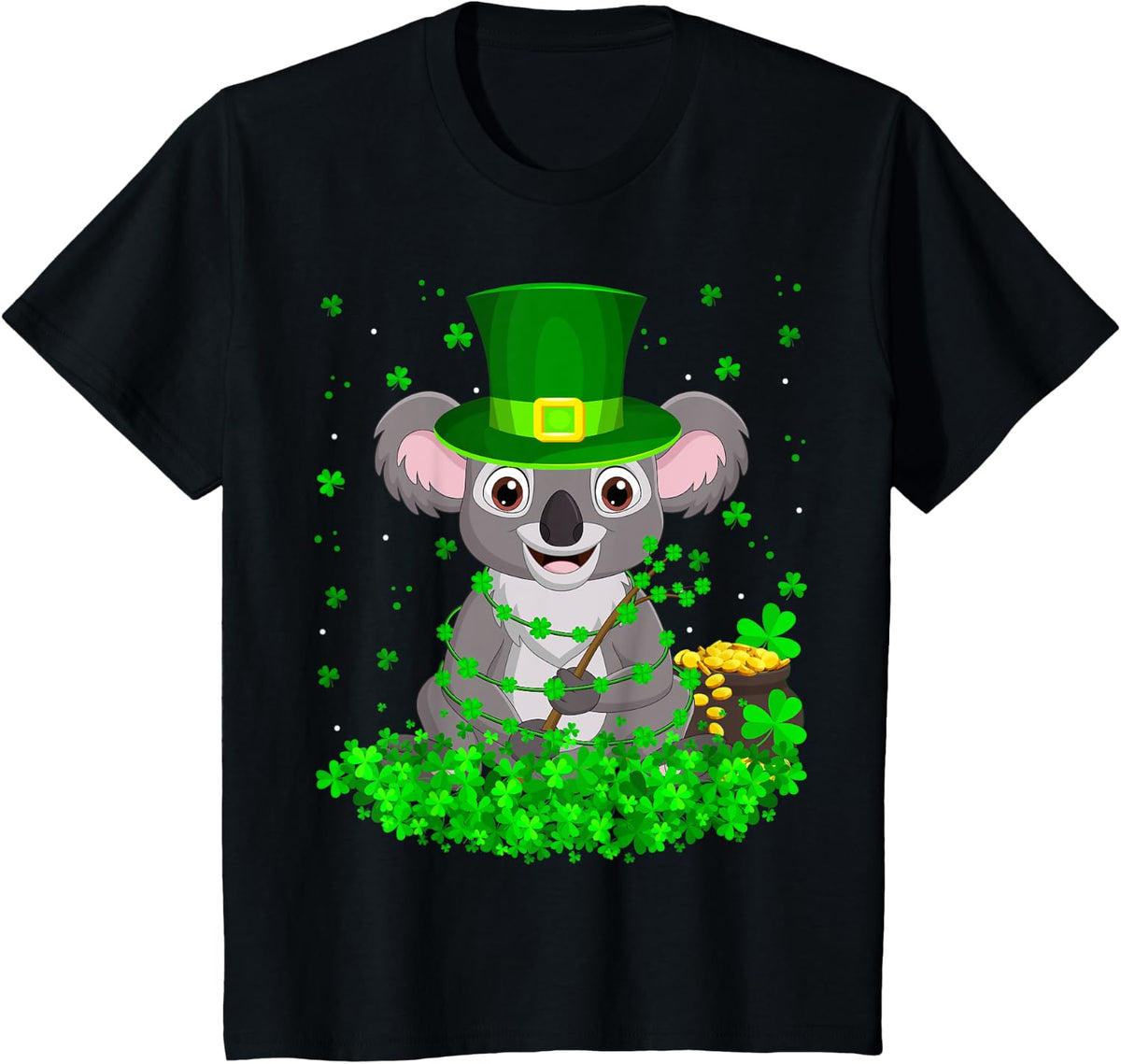 Irish Shamrock Leprechaun Koala St. Patrick's Day T-Shirt - Black