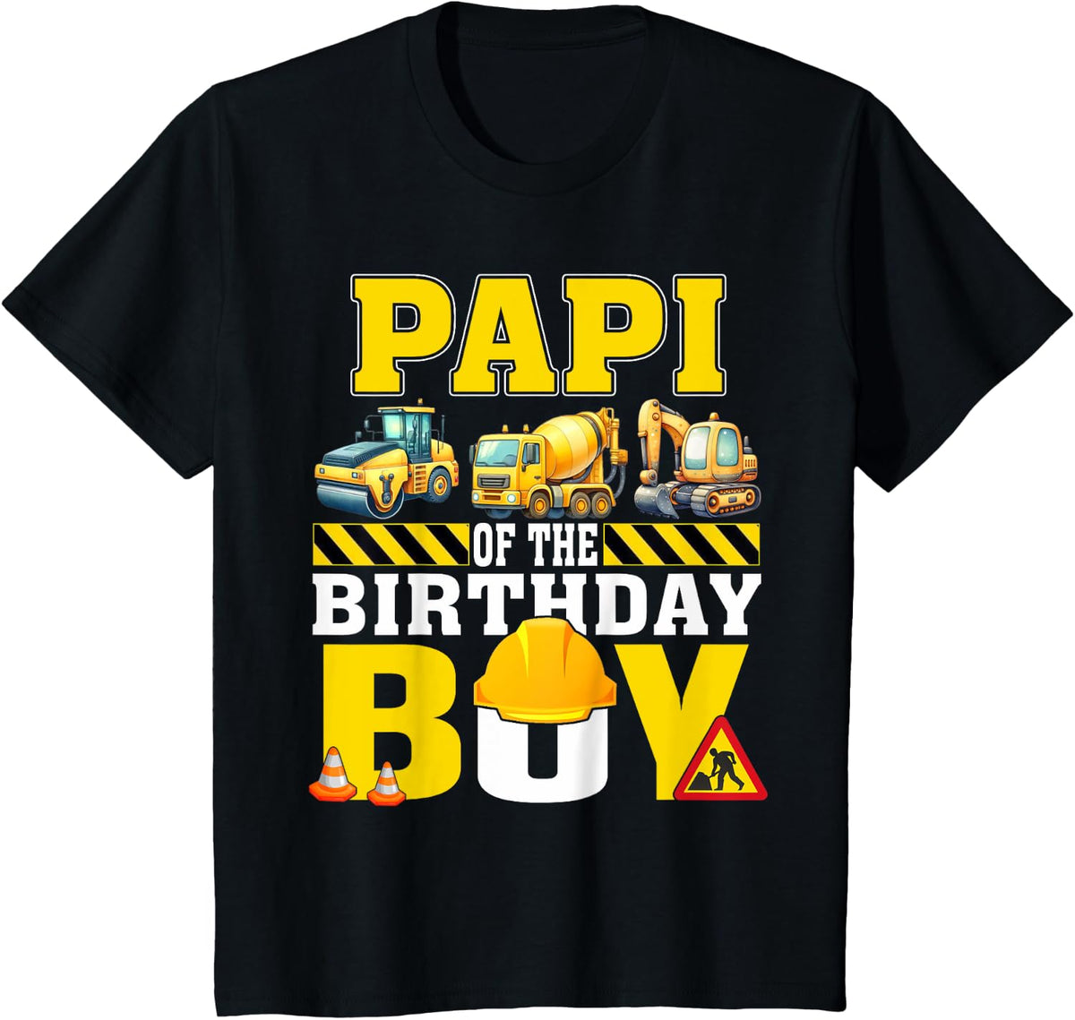 Papi Of The Birthday Boy Construction Worker Birthday T-Shirt - Black