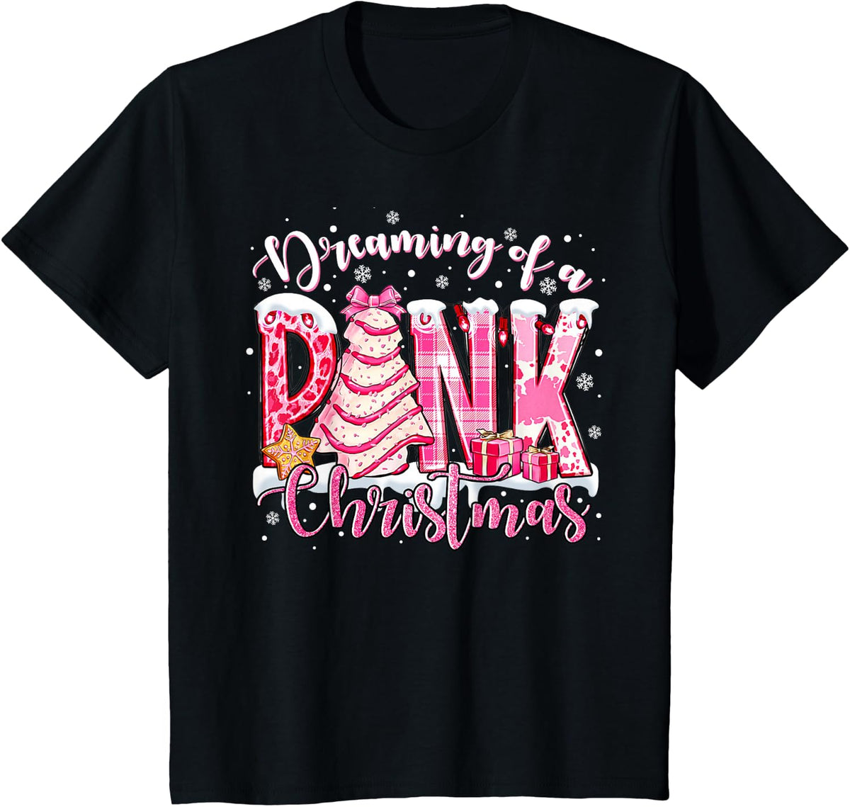Dreaming Of A Pink Christmas Tree Cakes Xmas Women Girls T-Shirt - Black