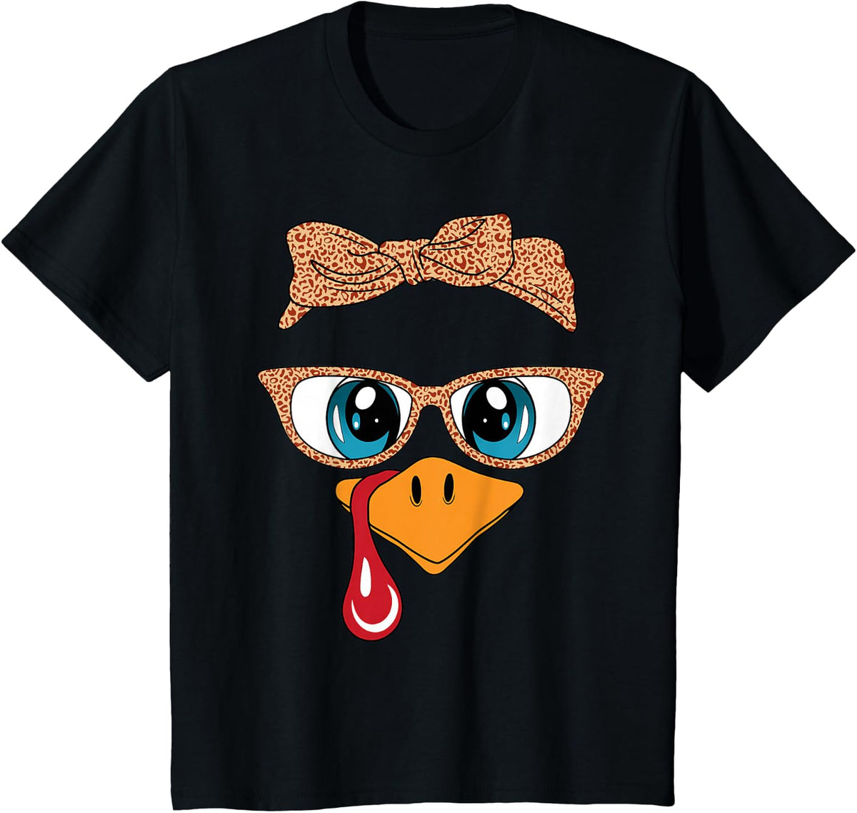 Women Turkey Face Leopard Glasses Funny Thanksgiving Women T-Shirt - Black