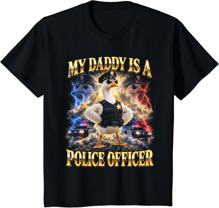 My Daddy is a Police Officer Bootleg Goose T-Shirt - Black