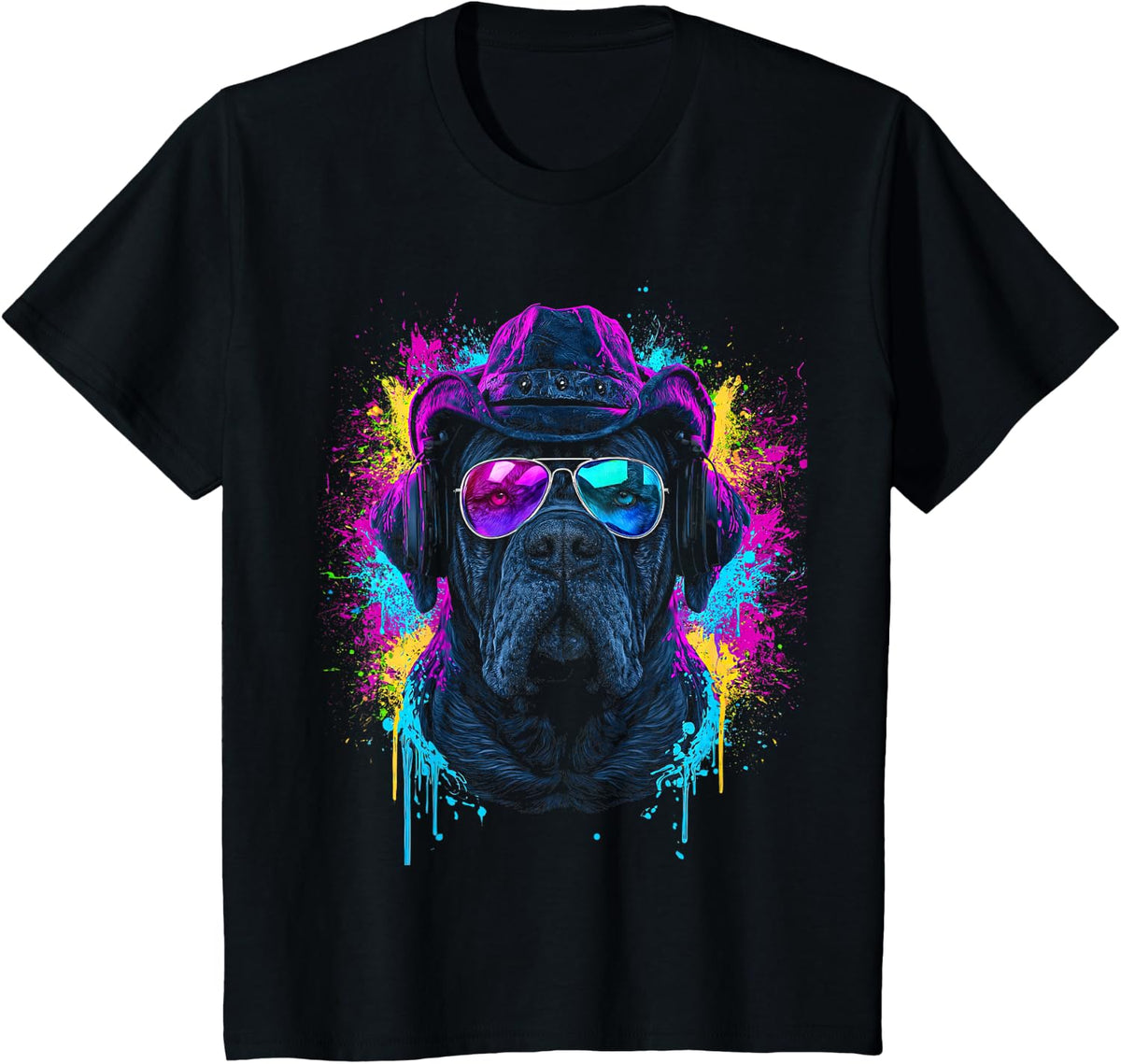 Sunglasses Illustration Mastiff Dog Dad T-Shirt - Black