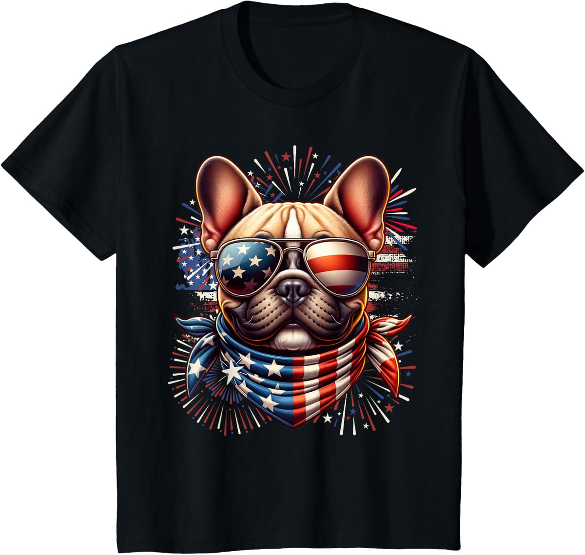 French Bulldog Patriotic 4th of July Fireworks USA Frenchie T-Shirt - Black