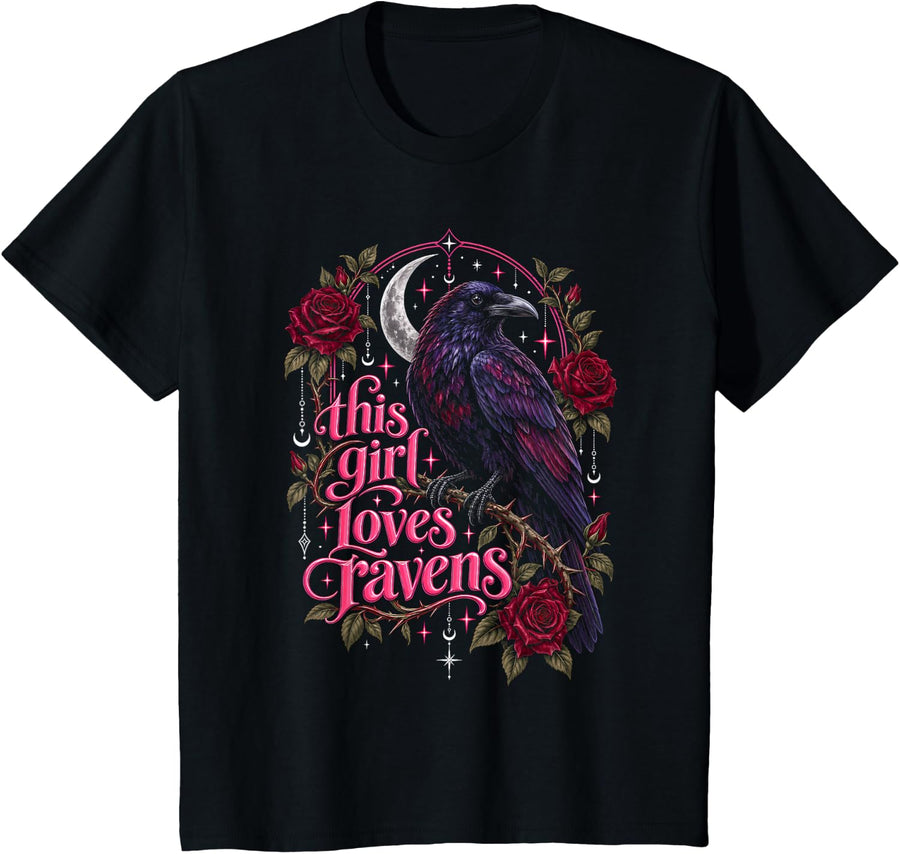 Raven This Girl Loves Ravens Crow Lover Bird Women T-Shirt - Black
