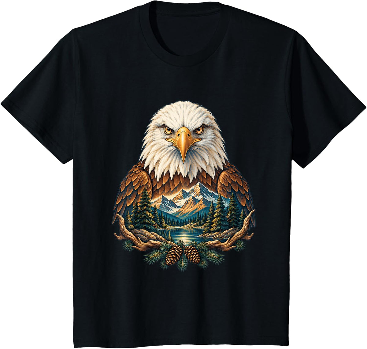 USA Bald Eagle Wildlife Art T-Shirt - Black