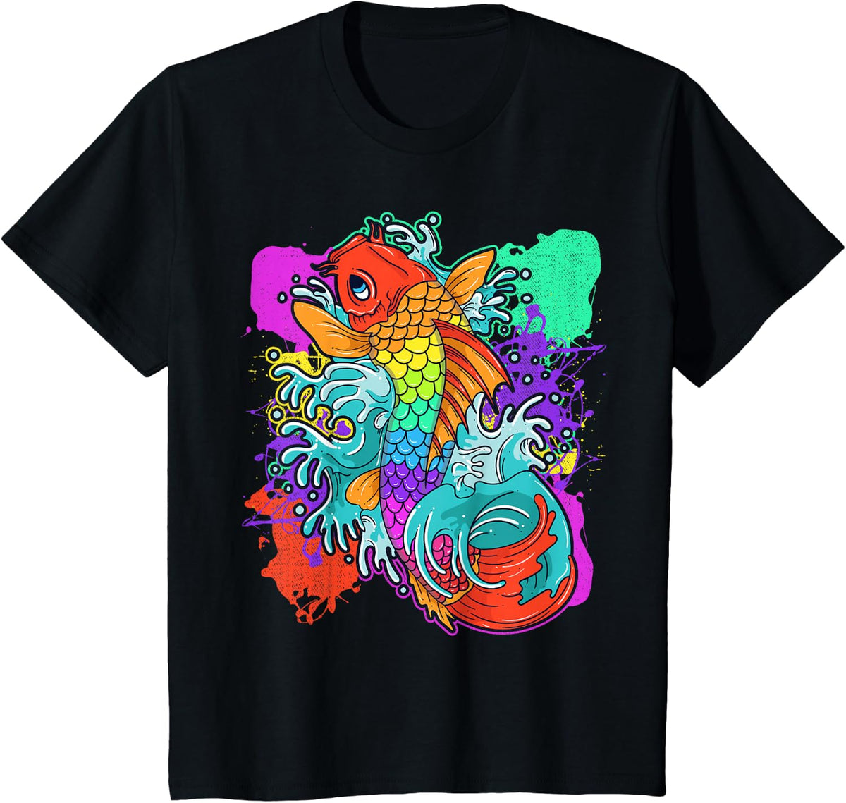 Rainbow Koi Fish Cool Japanese Tattoo Jinli Japan Coi Carp T-Shirt - Black