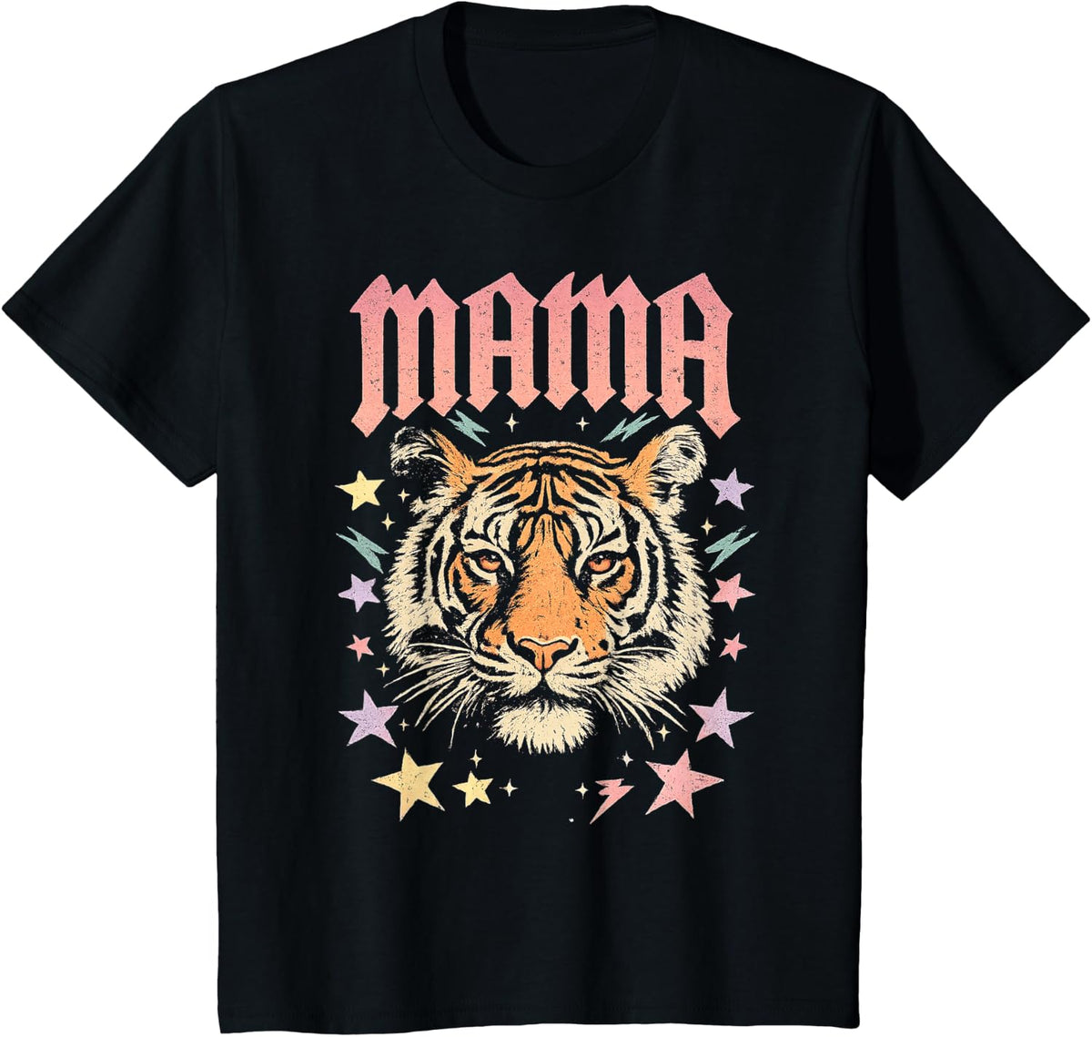 Mama Tiger Face Graphic Rebel Mom Wild Animal Art T-Shirt - Black