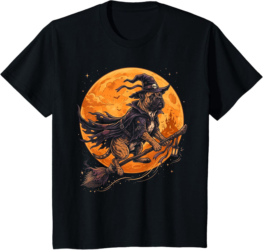 Bull Mastiff Halloween Dog Lover Spooky Witch T-Shirt - Black