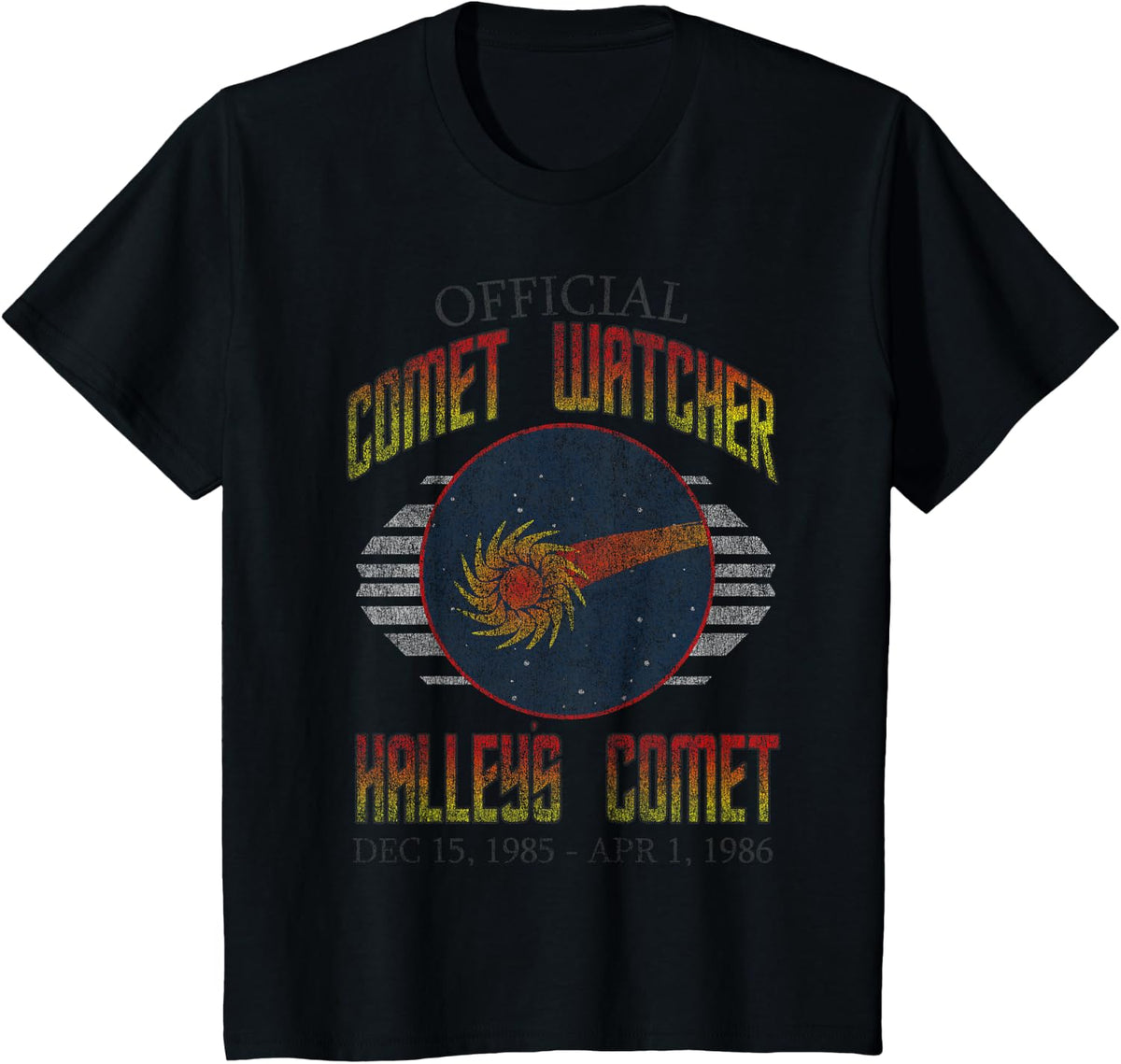 Vintage Official Comet Watcher Halley's Comet T-Shirt - Black