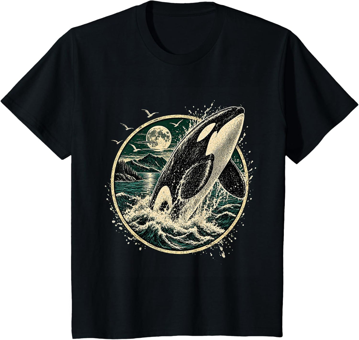 Vintage Orca Whale Pacific Northwest Ocean Wildlife T-Shirt - Black