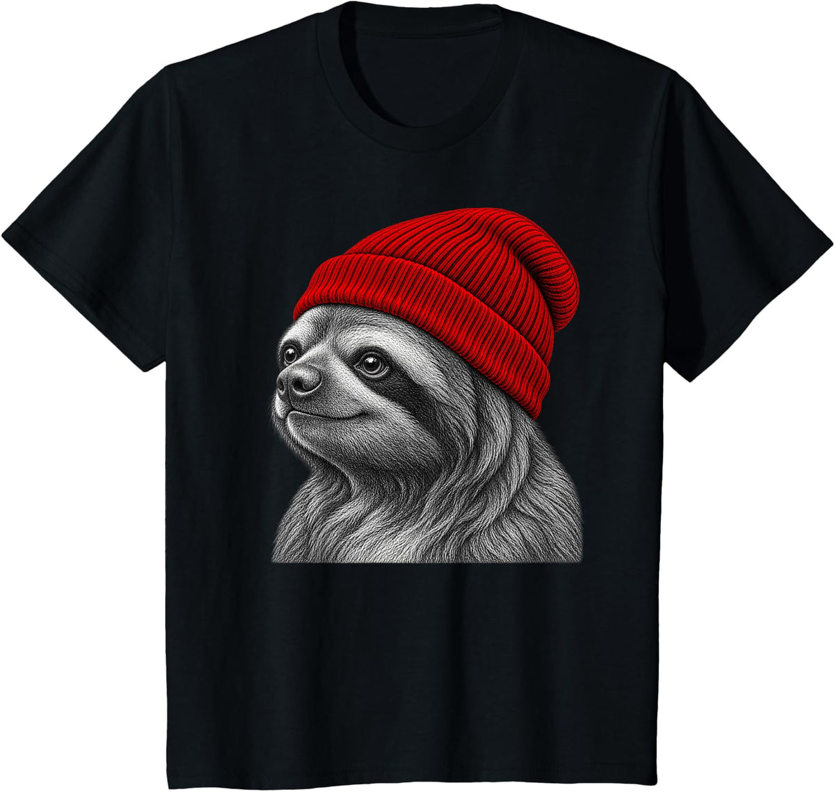 Sloth Wearing Beanie Funny Chill Animal Lover T-Shirt - Black
