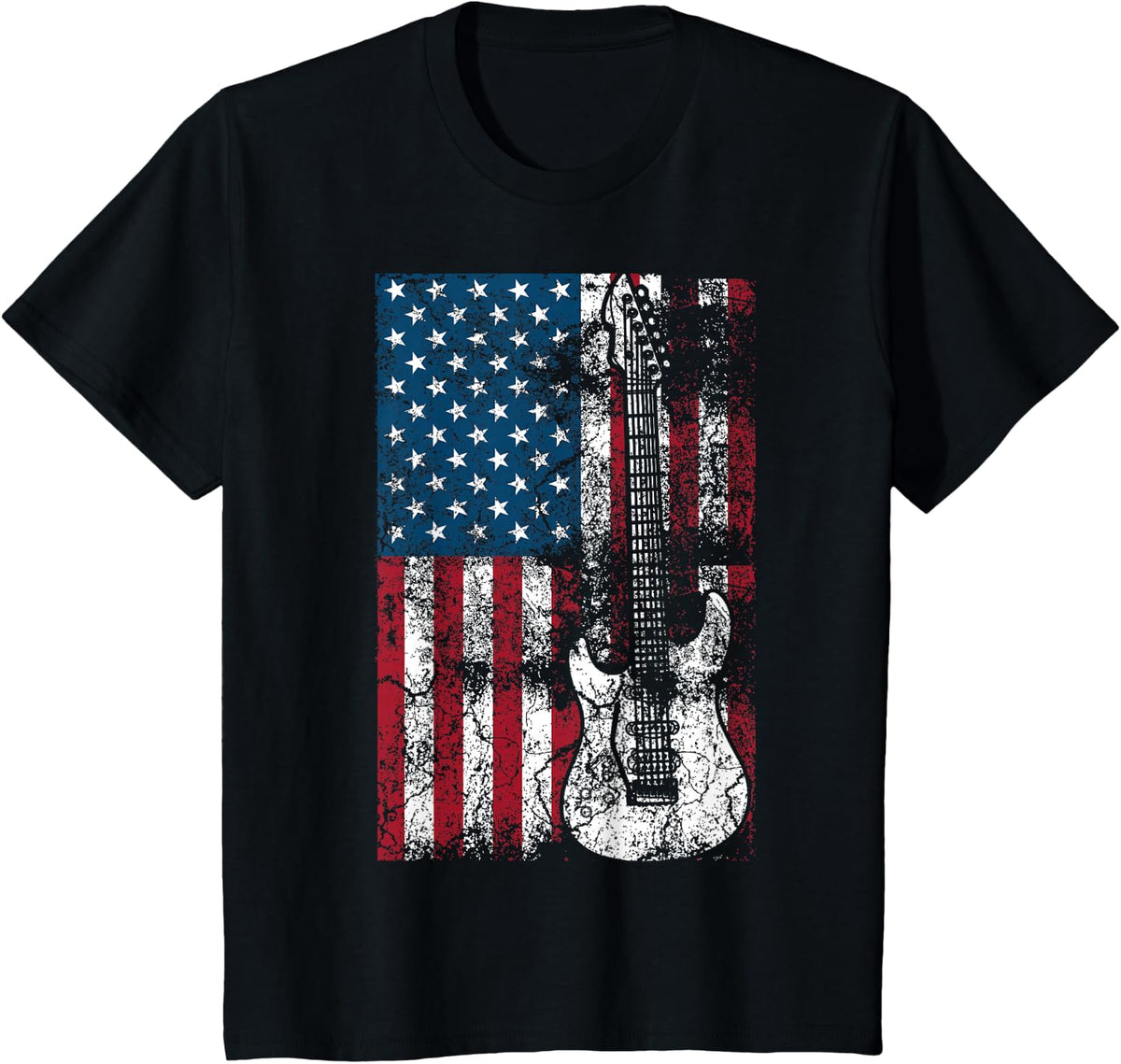 Guitar USA Flag Shirt | Cute Patriotic Guitar Lovers US Gift T-Shirt - Black