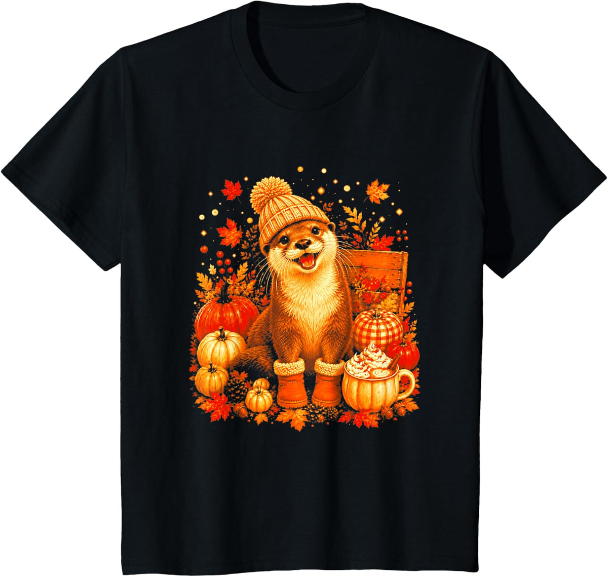 Otter Fall Cozy Vibes Fall Autumn T-Shirt - Black