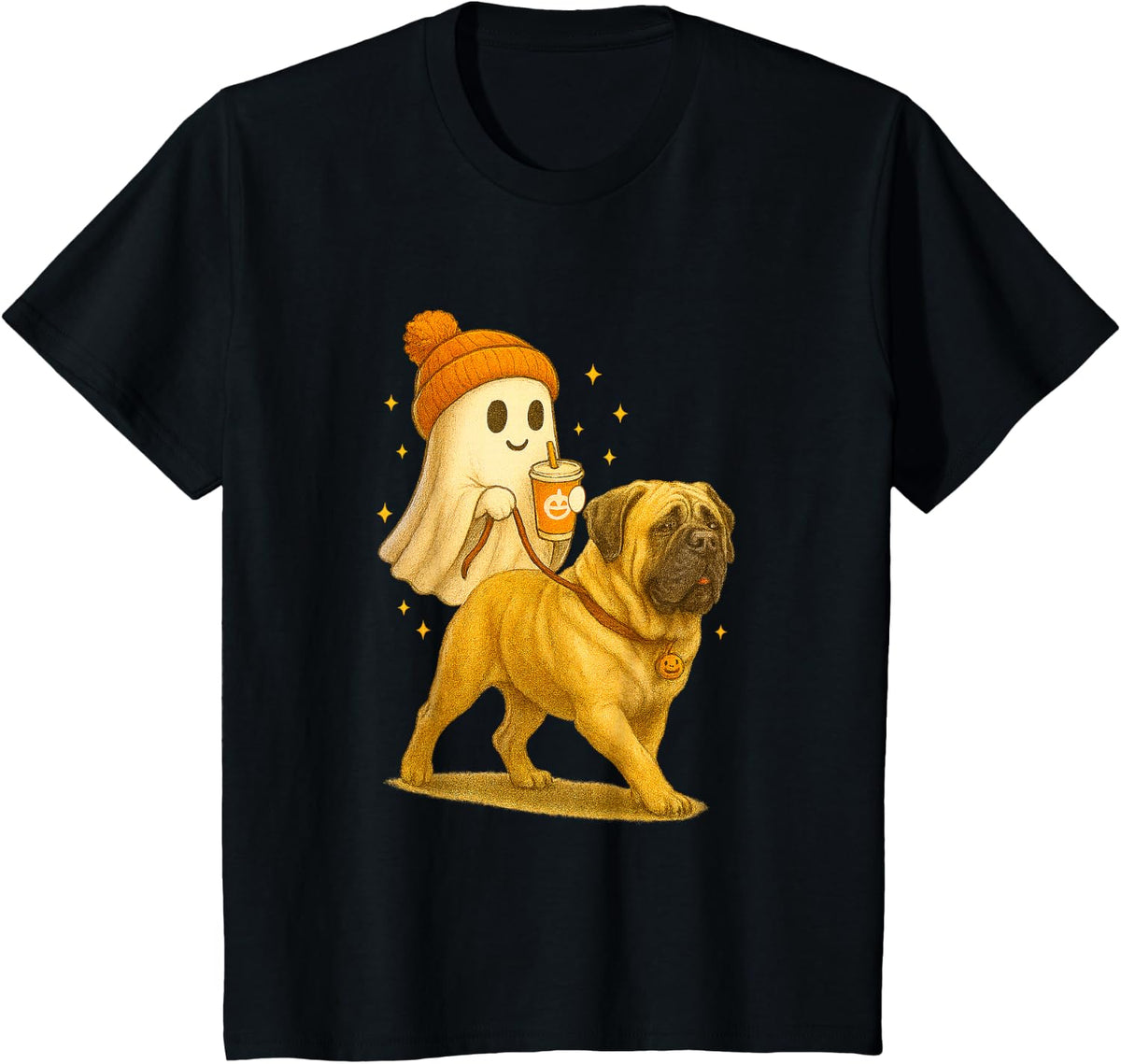 Mastiff Halloween Ghost Walking Mastiff Dog T-Shirt - Black