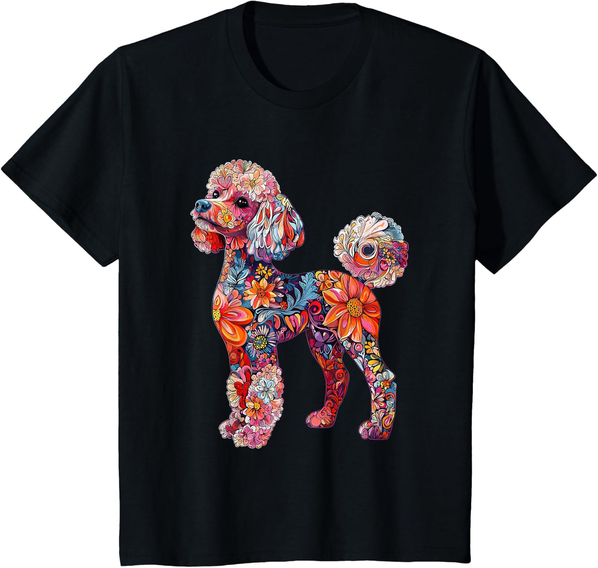 Poodle Flower T-Shirt - Black