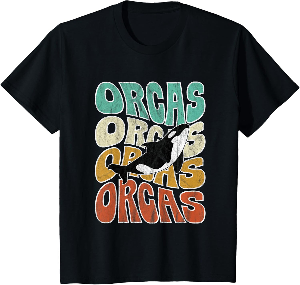 Orcas - Orca Whale Groovy Retro Distressed T-Shirt - Black