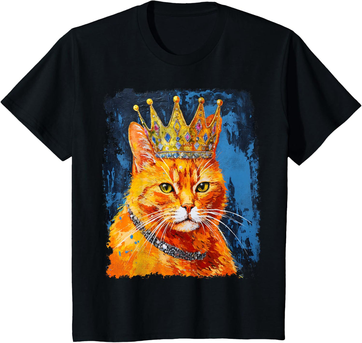 Orange Ginger Cat Crown King Queen Graphic T-Shirt - Black