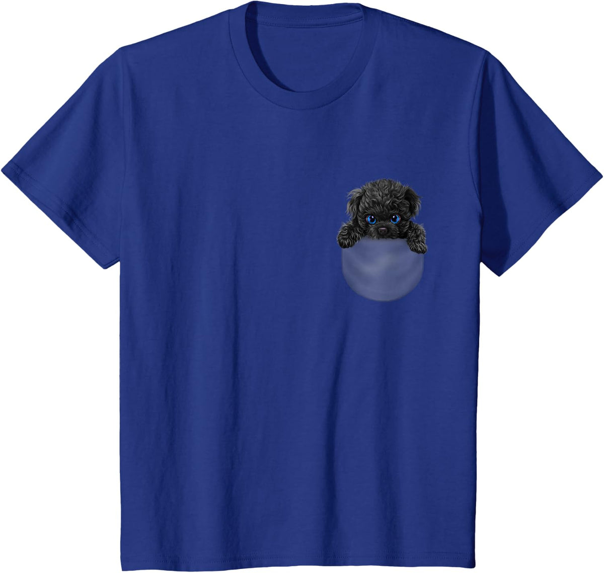 Black Poodle Dog in Pocket T-Shirt - Royal Blue