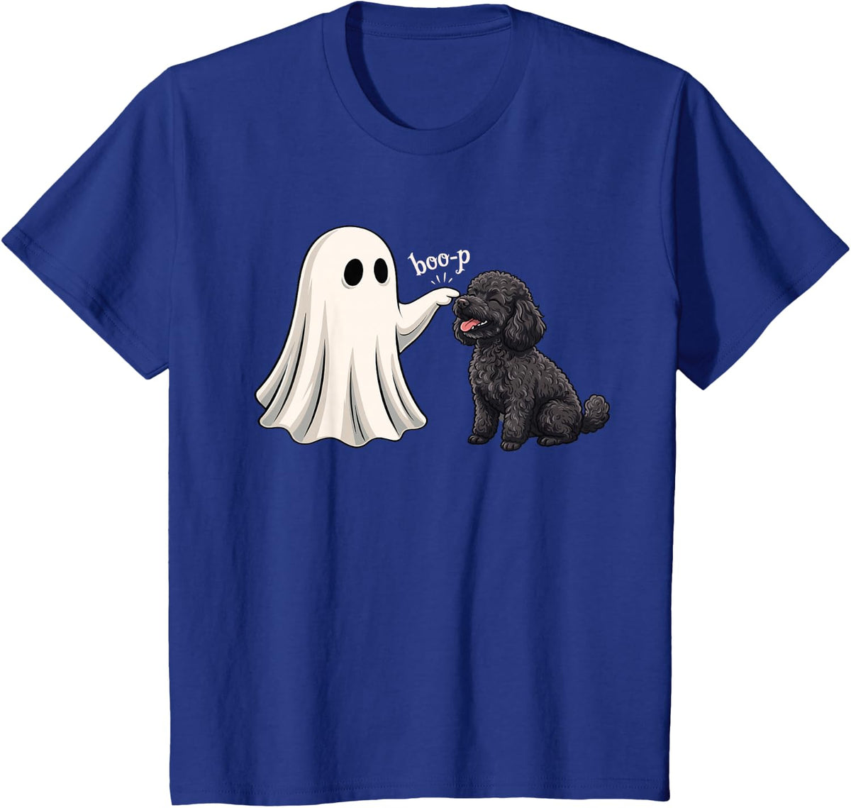Cute Ghost Booping Toy Black Poodle Halloween T-Shirt - Royal Blue