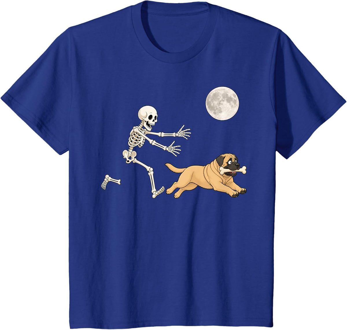 English Mastiff Running Skeleton Retro Halloween Dog T-Shirt - Royal Blue