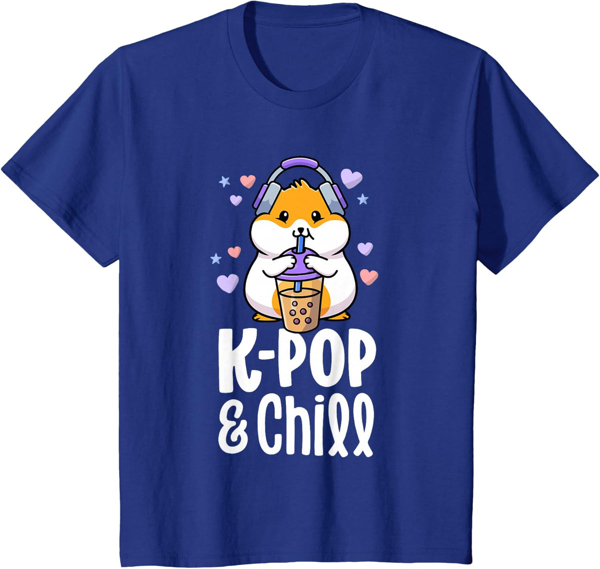 KPop And Chill Kawaii K-Pop Boba Bubble Tea Hamster Tee T-Shirt - Royal Blue
