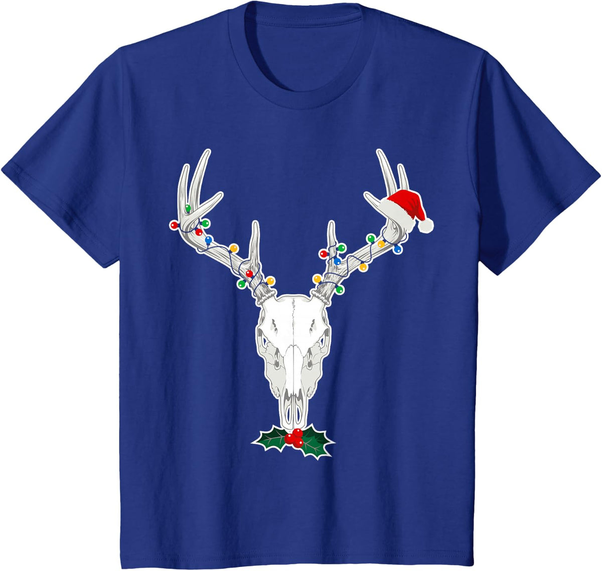 Deer Skull Christmas Lights Whitetail Hunter T-Shirt - Royal Blue