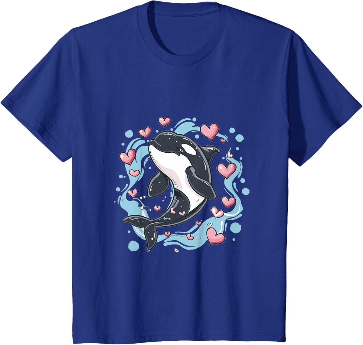 Orca Whale Hearts Graphic T-Shirt - Royal Blue