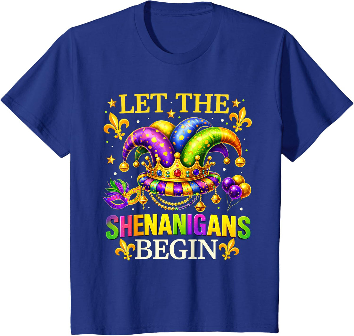 Let The Shenanigans Begin Mardi Gras Carnival Jester Beads T-Shirt - Royal Blue