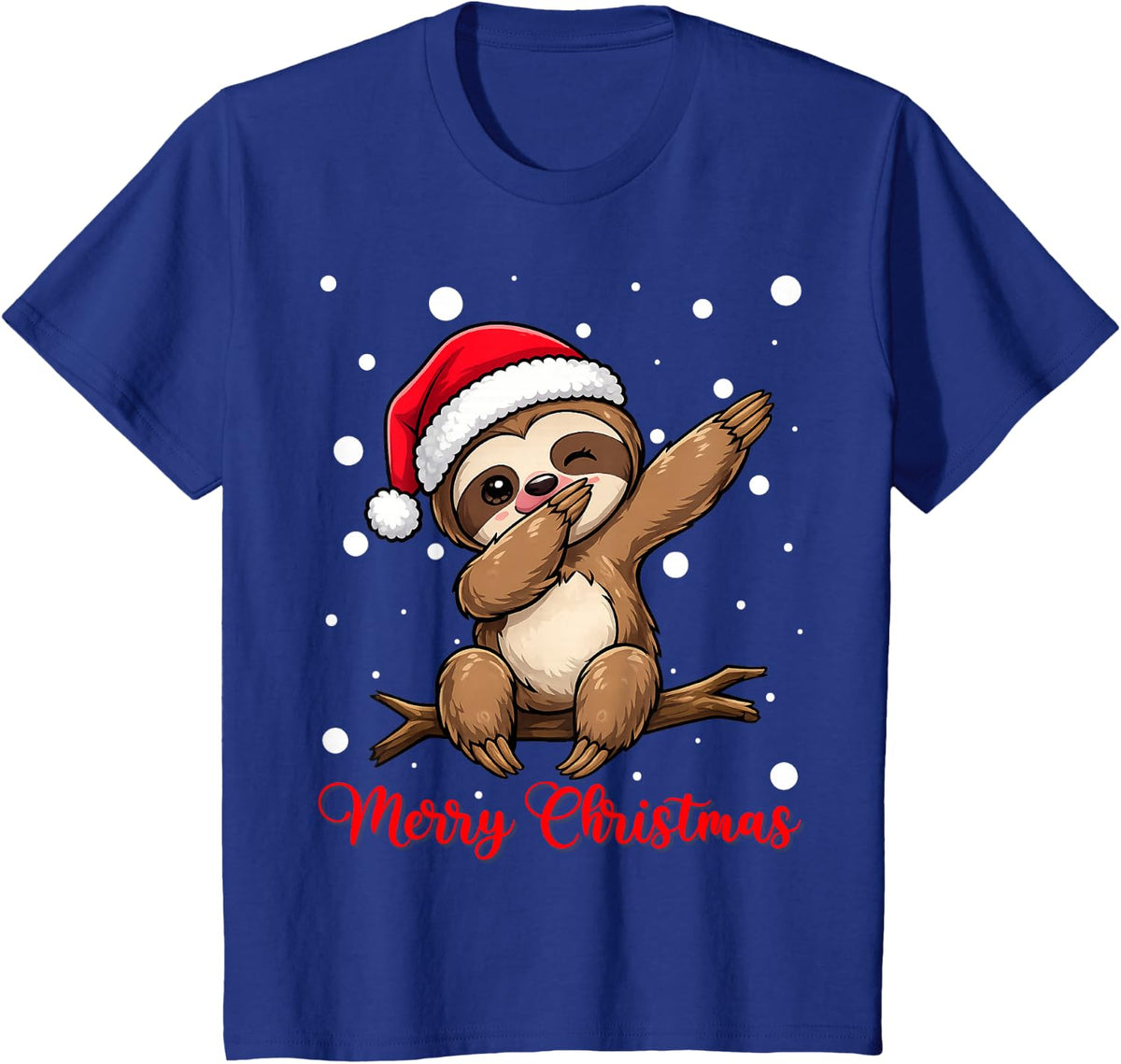 Merry Christmas Santa Hat Cute Sloth Ugly Xmas Sweaters T-Shirt - Royal Blue