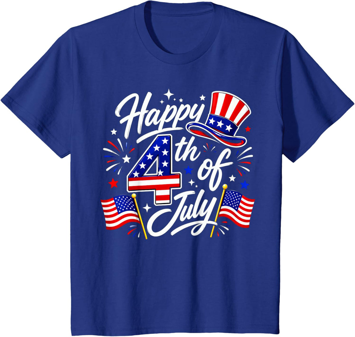 Happy 4th of July Patriotic American Flag USA T-Shirt - Royal Blue