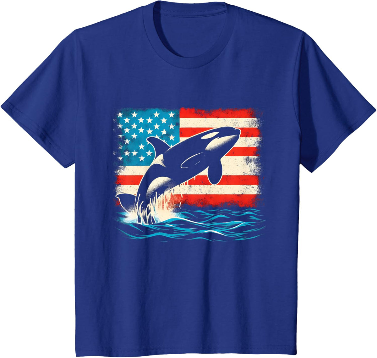 Orca American Flag T-Shirt - Patriotic USA Ocean Whale Lover Tee for Men Women Kids - Royal Blue