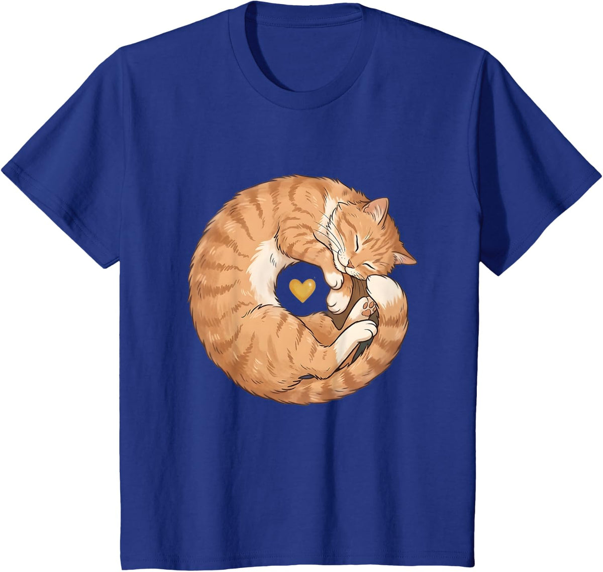Napping Ginger Tabby Cat Curled Up Heart Cat Mom Kitten T-Shirt - Royal Blue