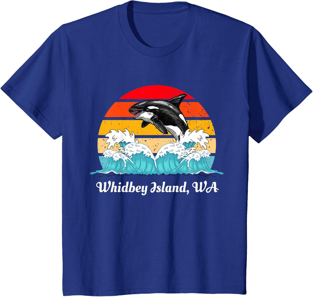 Vintage Whidbey Island WA Distressed Orca Killer Whale Art T-Shirt - Royal Blue