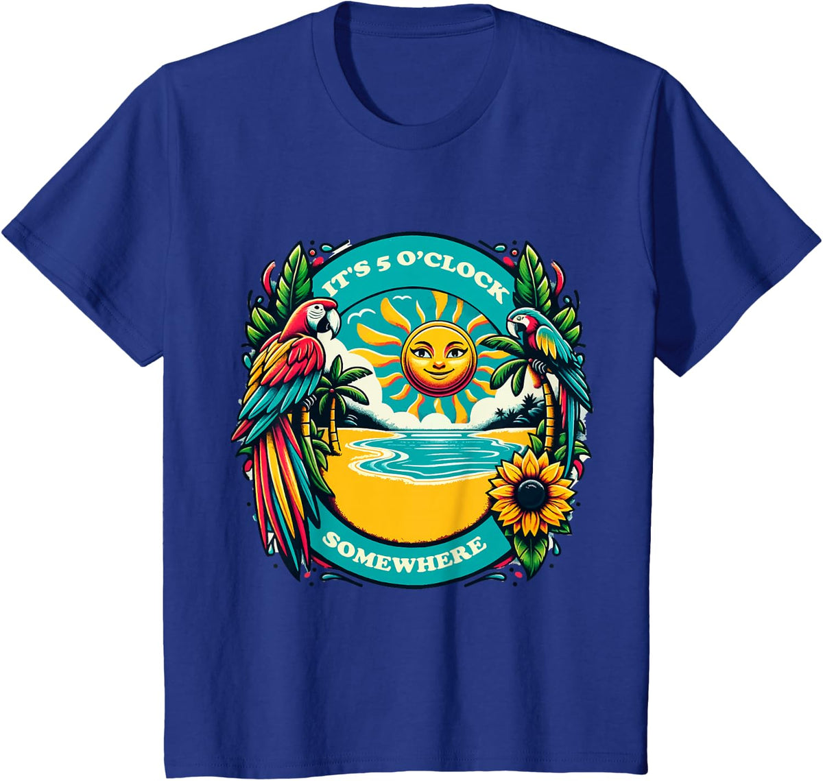 It's 5 O’clock Somewhere-Parrot Summer Beach T-Shirt - Royal Blue
