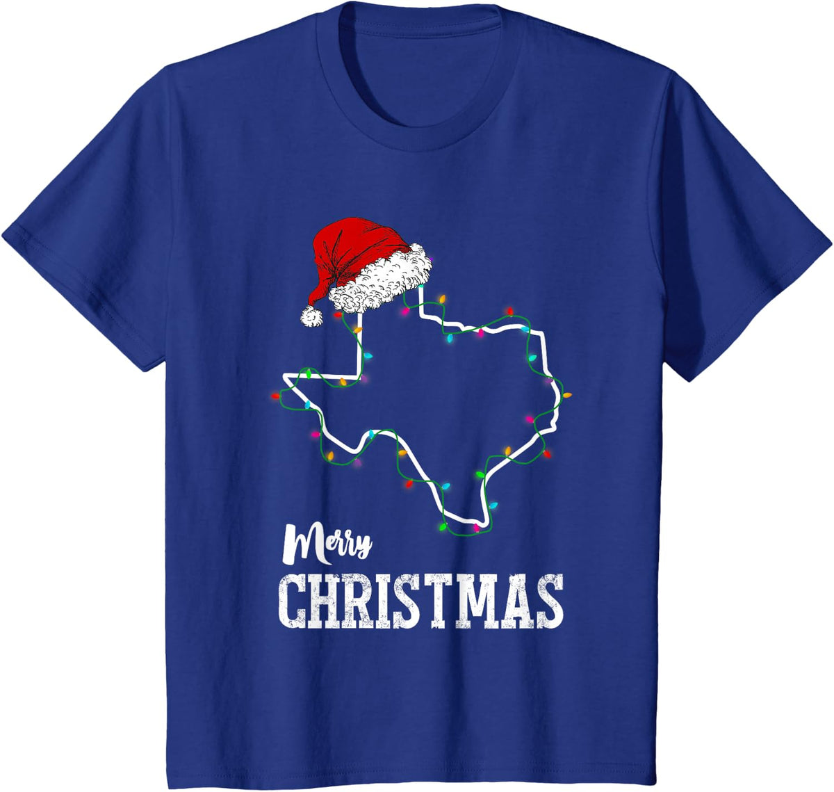 Merry Christmas Texas Christmas Light Santa Hat Pajama T-Shirt - Royal Blue