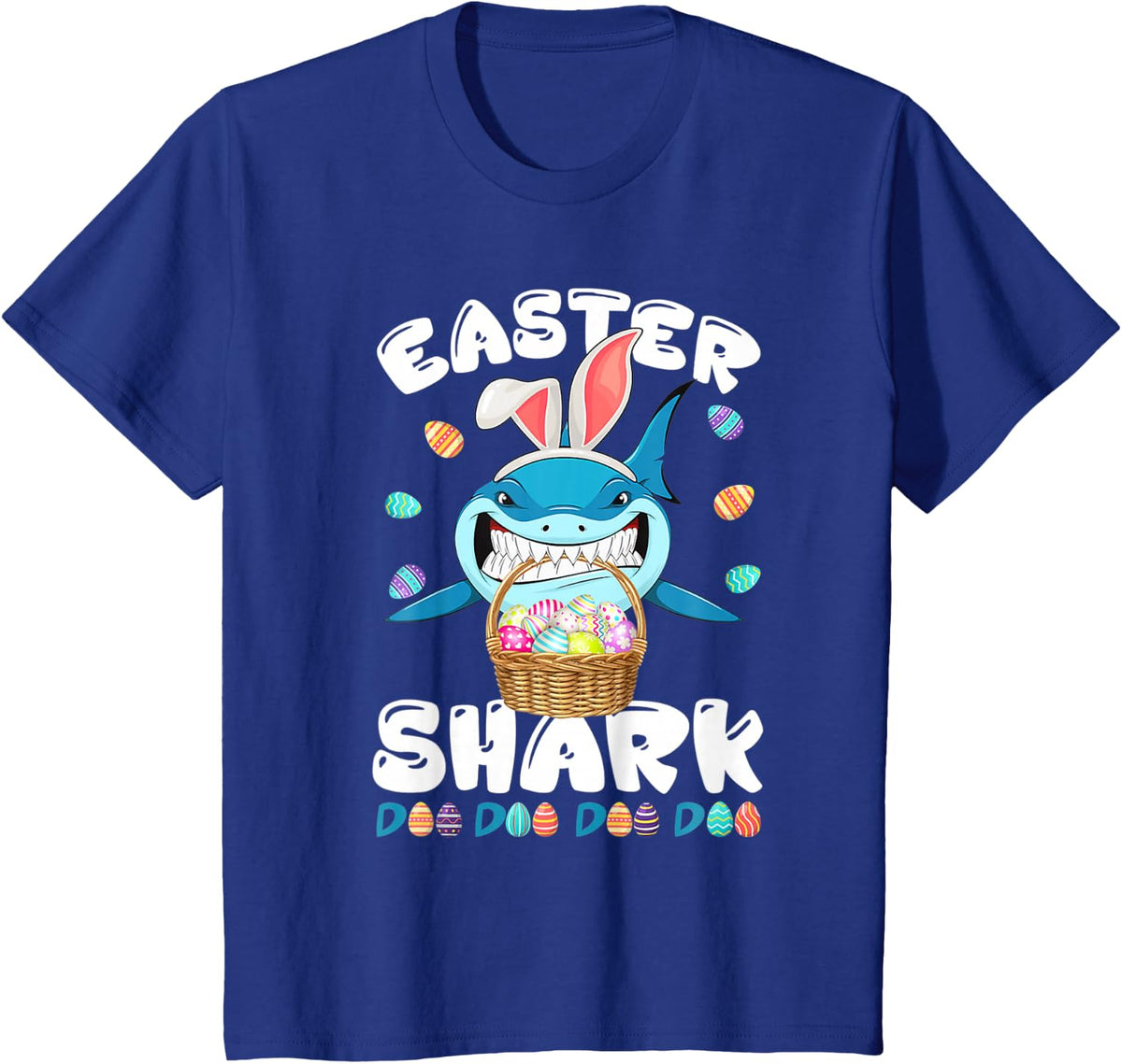 Cute Shark with Easter Basket and Bunny Ears Happy Easter T-Shirt - Royal Blue