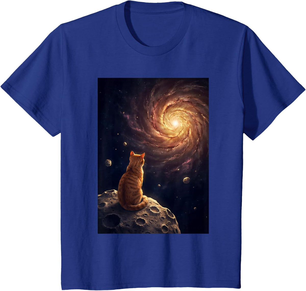 Orange Tabby Cat Watching Galaxy Space Cat Lover Astronomy T-Shirt - Royal Blue