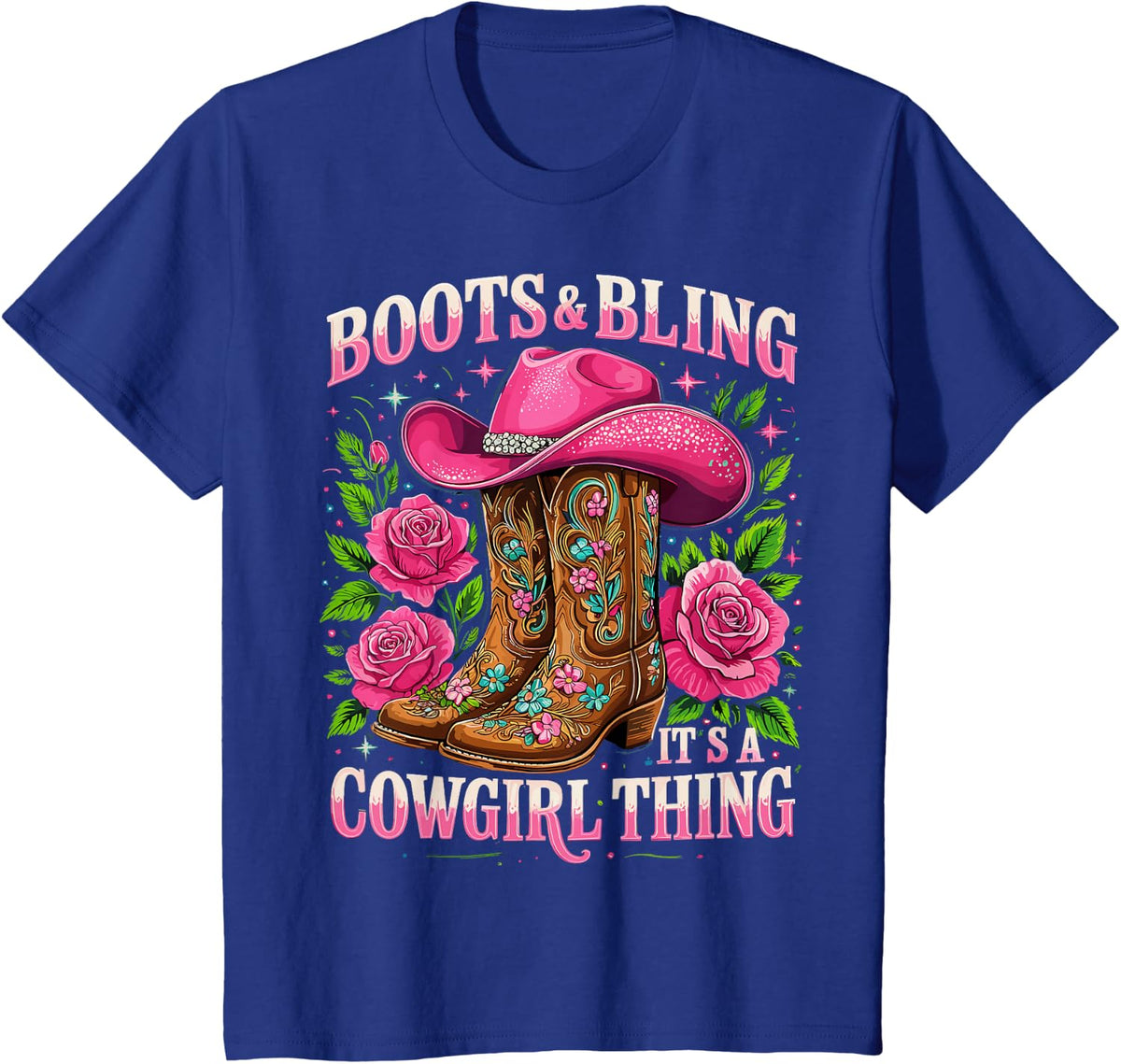 Boots and Bling its a Cowgirl Thing Country Girl T-Shirt - Royal Blue
