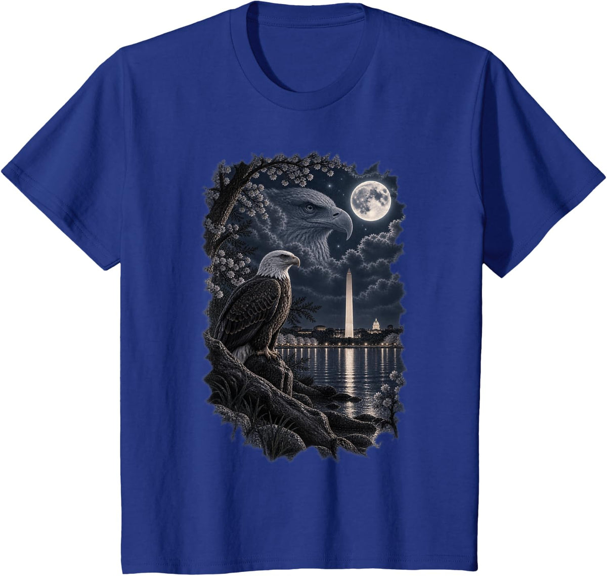 Bald Eagle Washington Monument Washington DC Moon Wildlife T-Shirt - Royal Blue
