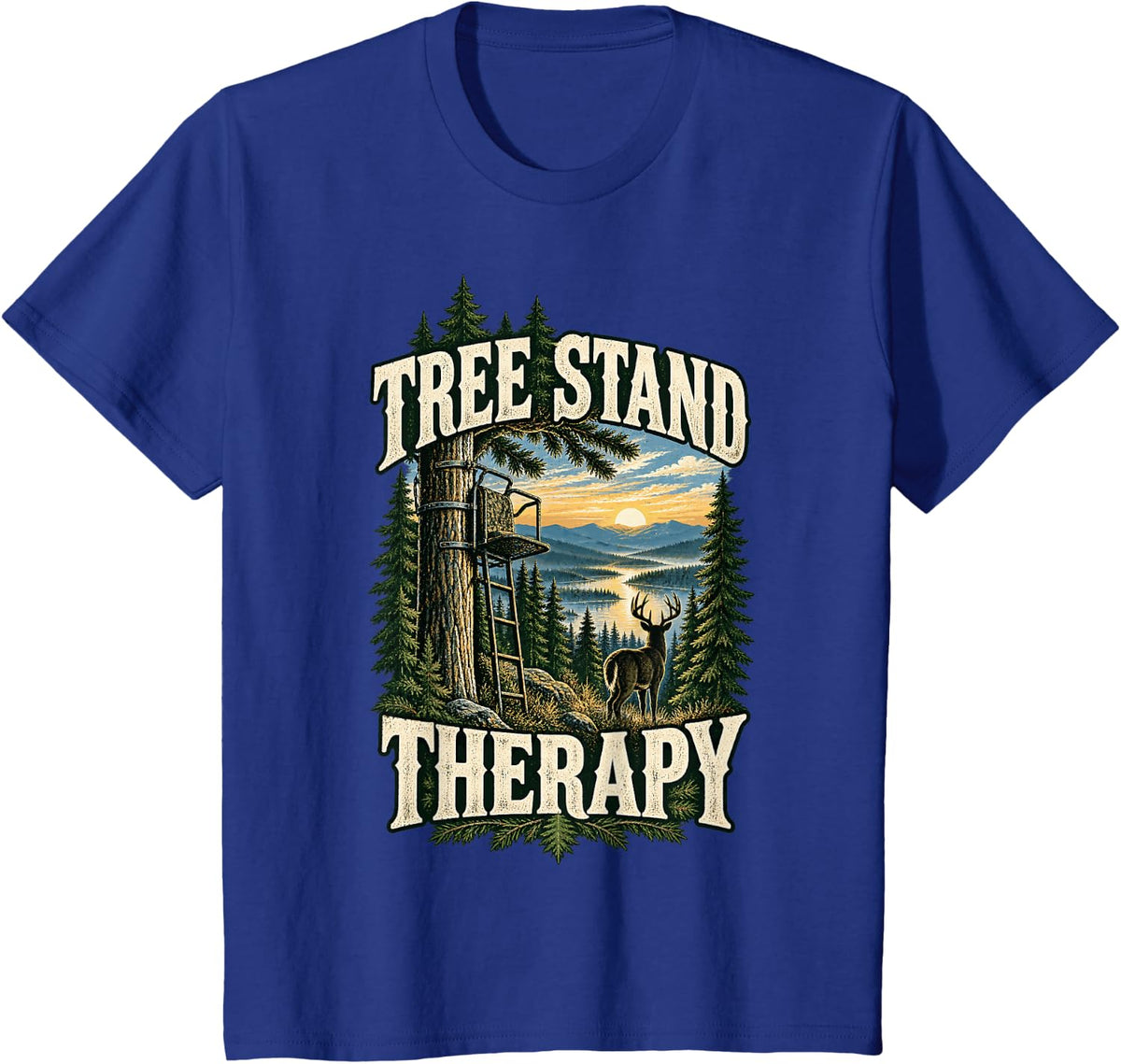Tree Stand Therapy Funny Deer Hunting Hunter T-Shirt - Royal Blue
